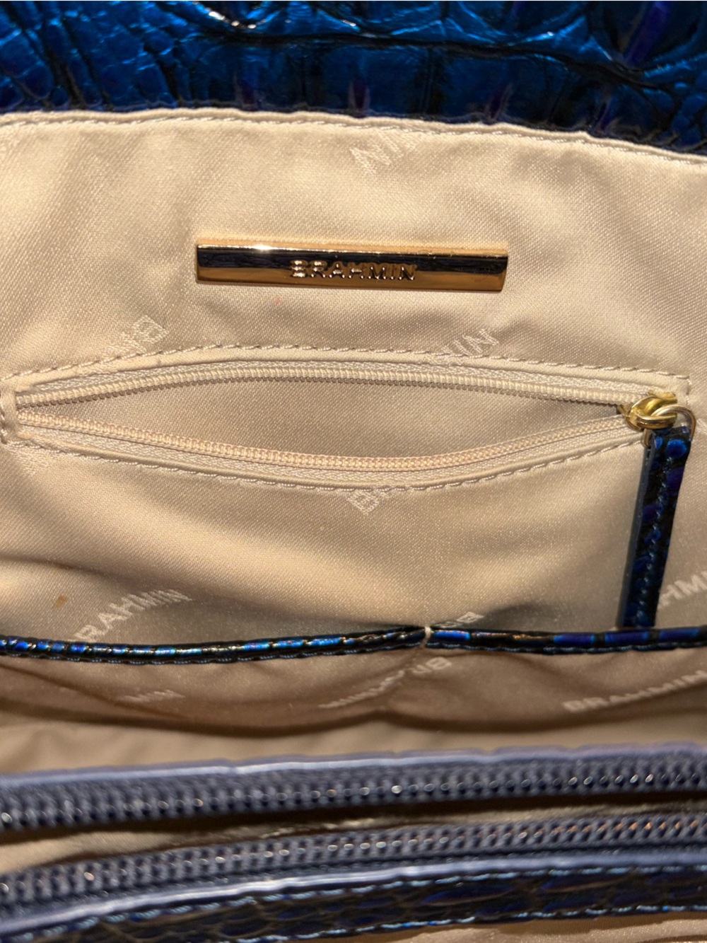 Brahmin Metallic Blue Croc-Embossed Tote with Wallet - Picture 6 of 9